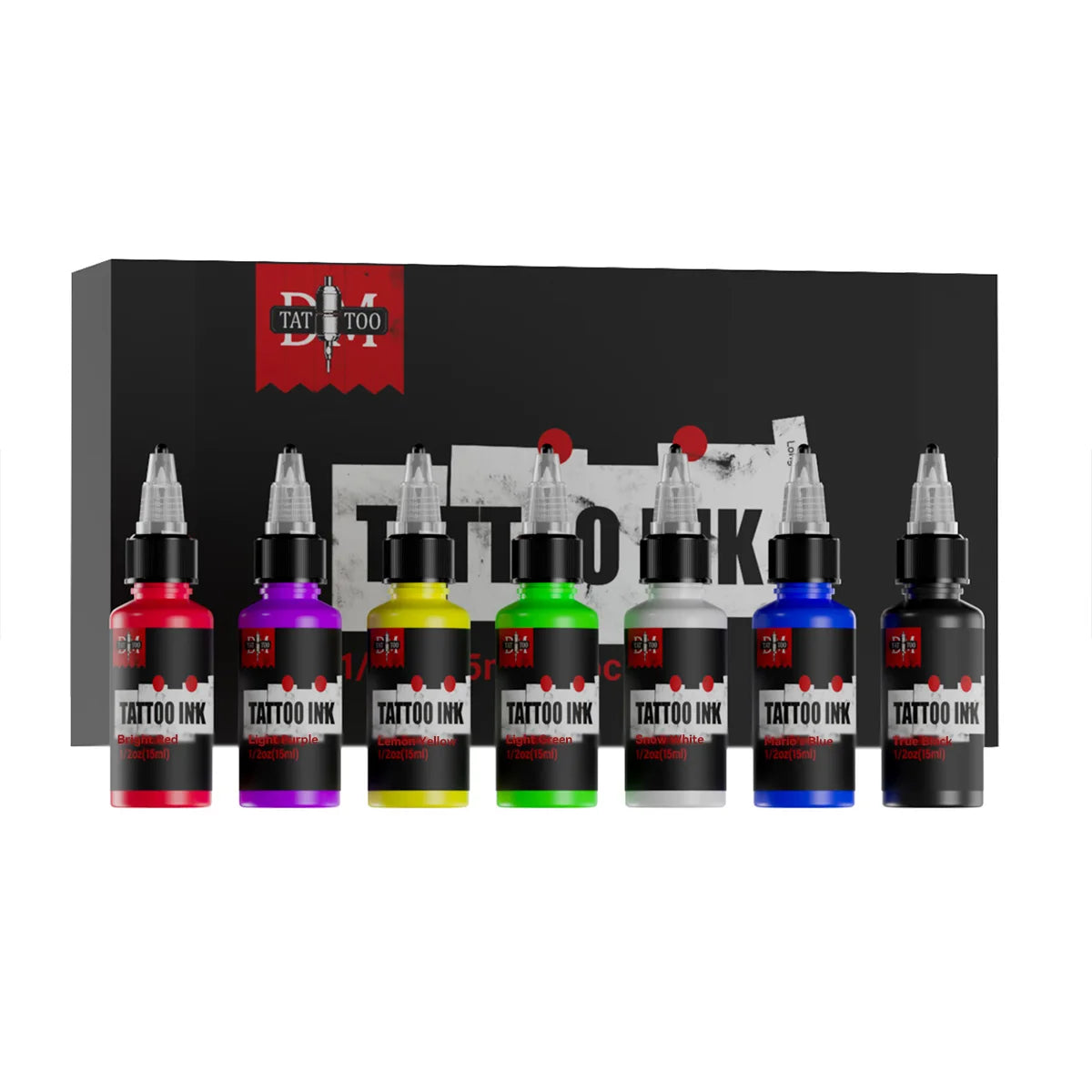 7-Pack 15ml Tattoo Ink Set - 7 Colors Body Art Pigments for Semi-Permanent Makeup & Tattooing
