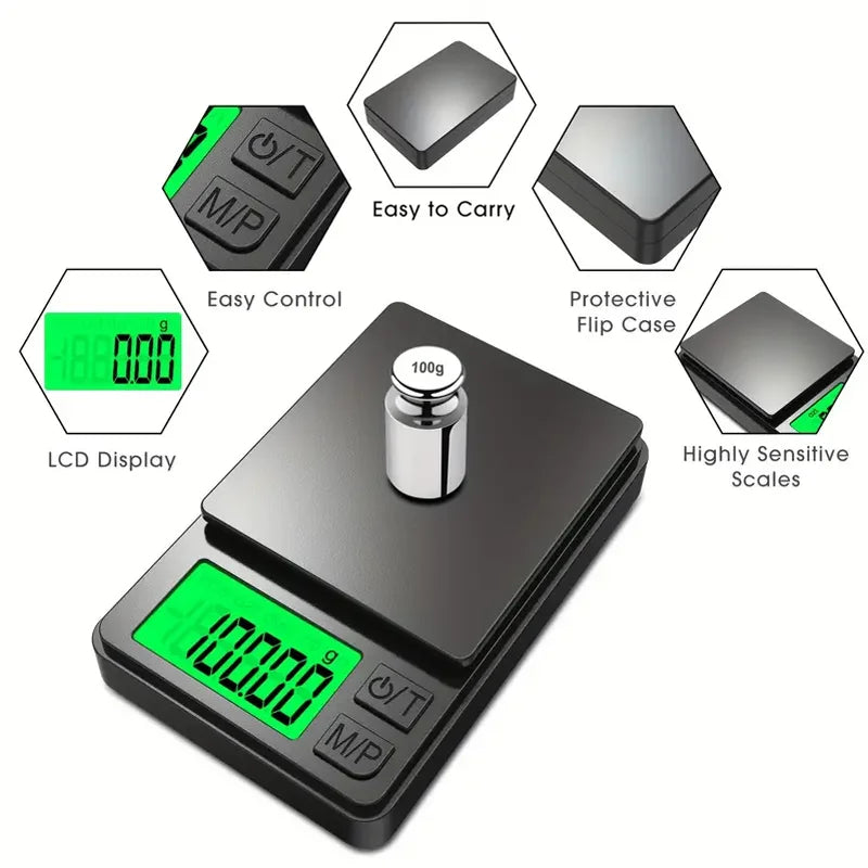 Precision Pocket Digital Scale 1000g x 0.1g / 500g x 0.01g Mini Gram Scale with Backlit LCD for Jewelry, Food, Herbs, Travel