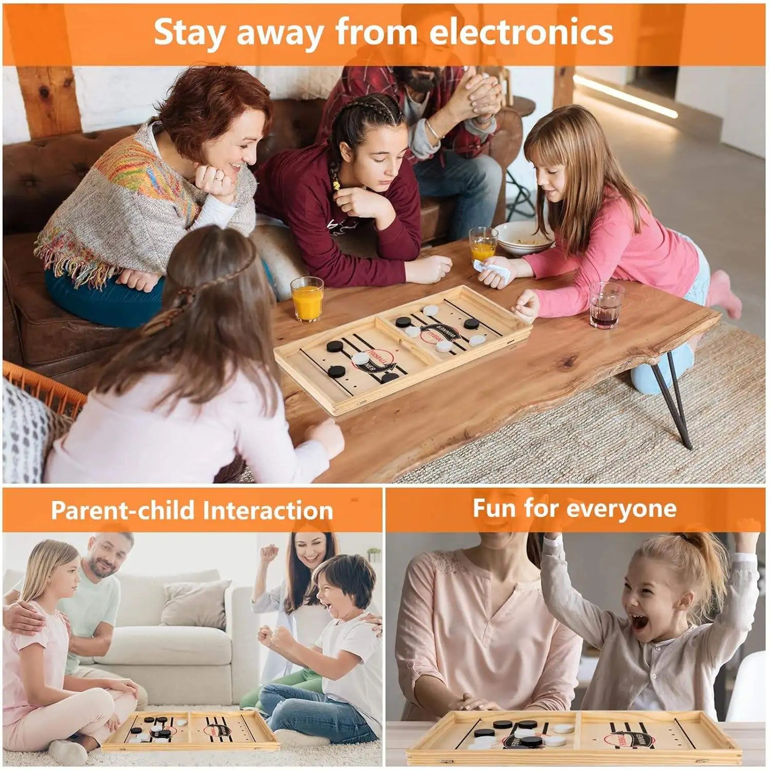 Wooden Multi-Game Tabletop Set – Catapult Chess, Foosball & Table Hockey – Family Interactive Board Game for Kids & Adults, Ages 4+