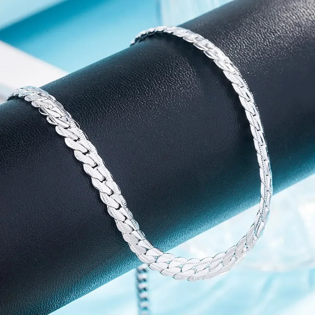 925 Sterling Silver Skeleton Pendant Link Chain Necklace - Unisex Classic Wedding Jewelry
