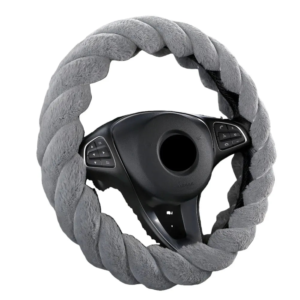 Fluffy Plush Steering Wheel Cover 38 cm (15 in) Pink, Warm Non-Slip Grip, Easy Install