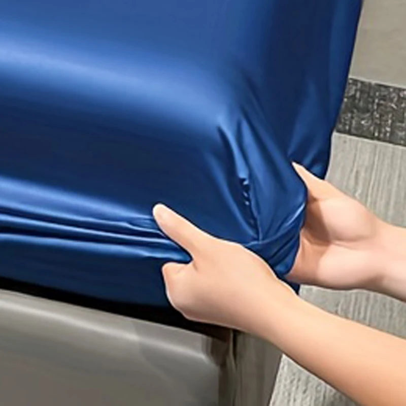 Satin Ice Silk Solid Fitted Sheet — 1-Piece Bed Sheet (Pillowcase Not Included)