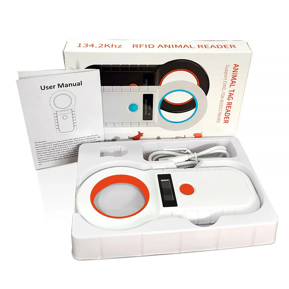 RFID Pet Microchip Scanner 134.2kHz & 125kHz - FDX‑B 15‑Digit Portable Animal ID Reader (ISO 11784/11785)