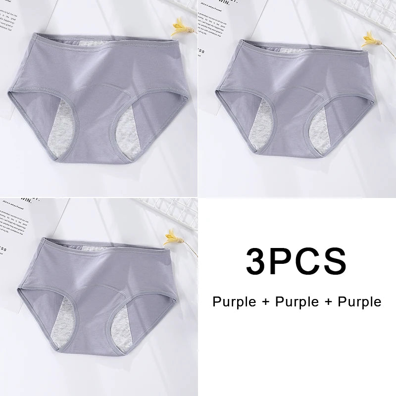 3-Pack Women's Menstrual & Postpartum Cotton Briefs – Leakproof, High Absorbency for Heavy Flow