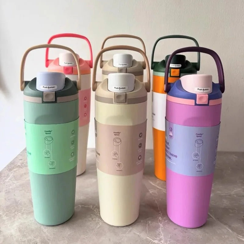 30oz (960ml) Insulated Stainless Steel Water Bottle - Dual Sip Straw & Direct Spout, Leak-Proof with Handle, Fits Car Cup Holders
