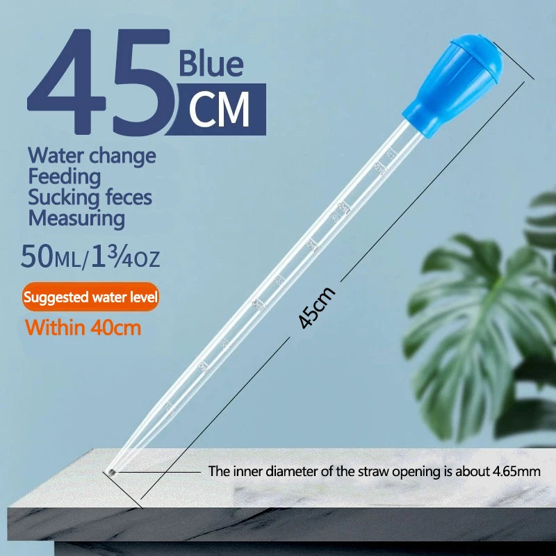 Extendable Aquarium Siphon & Pipette Cleaner - Fish Tank Vacuum Water Changer, Silicone Plastic, 11.4 in (29 cm) & 18.1 in (46 cm)