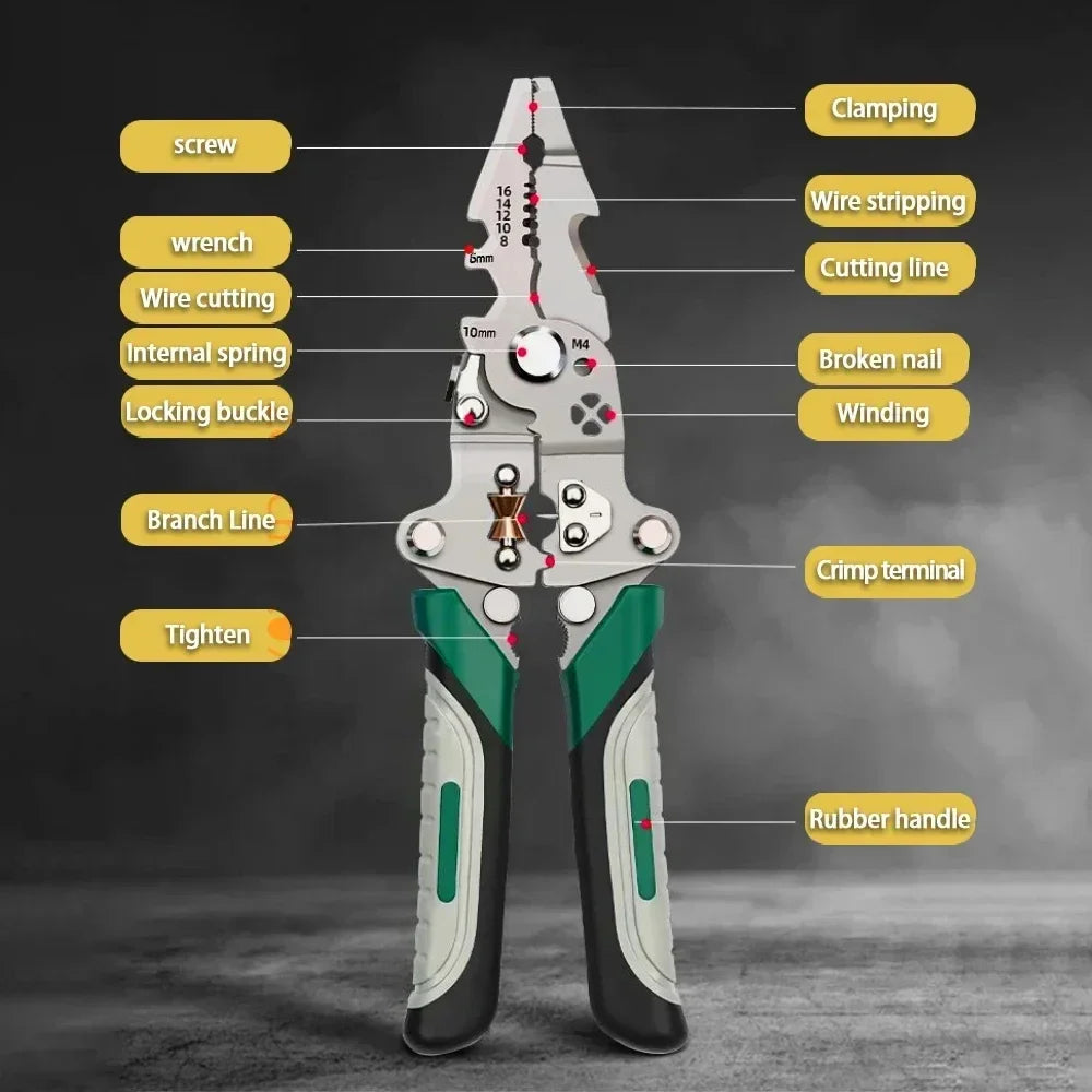 Foldable Wire Stripper with Pulley & Wire Winding — Multifunctional Wire Splitter and Crimping Pliers (1-Pack)