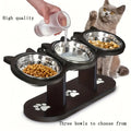 3-Tier Elevated Cat Feeder - Wood & Stainless Steel Adjustable 15-Degree Slanted Bowls, Removable Stands