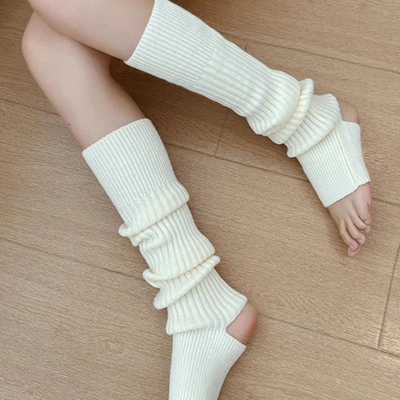 Stirrup Over-the-Calf Knitted Socks & Leg Warmers — 41 cm (16 in) Long Boot Cuffs for Women, Unisex