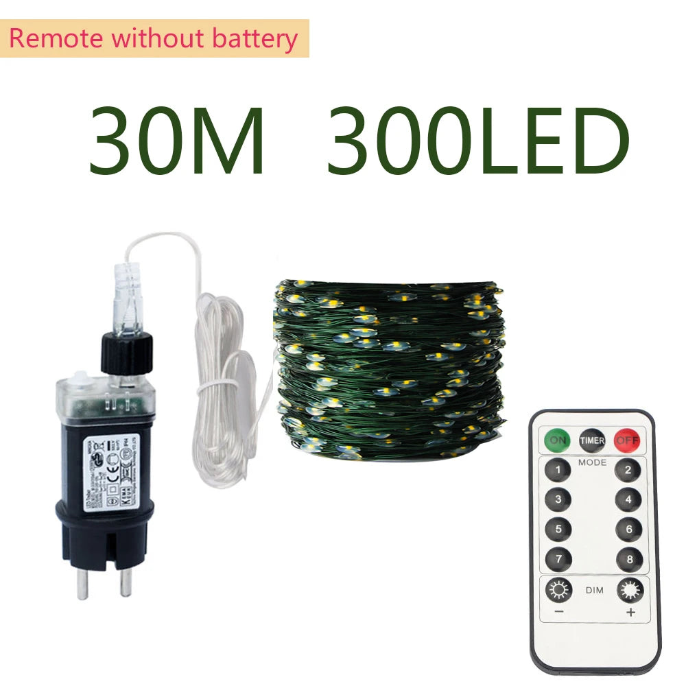 Outdoor LED String Lights Green Copper Wire 10m–200m (32ft–656ft) Waterproof IP44 Fairy Lights for Garden Yard Party & Christmas Tree