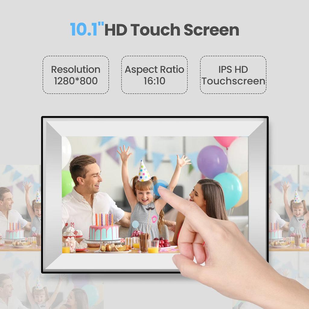10.1-Inch (25.7 cm) WiFi Digital Picture Frame 1280x800 HD IPS Touchscreen, 32GB Memory, Auto-Rotate