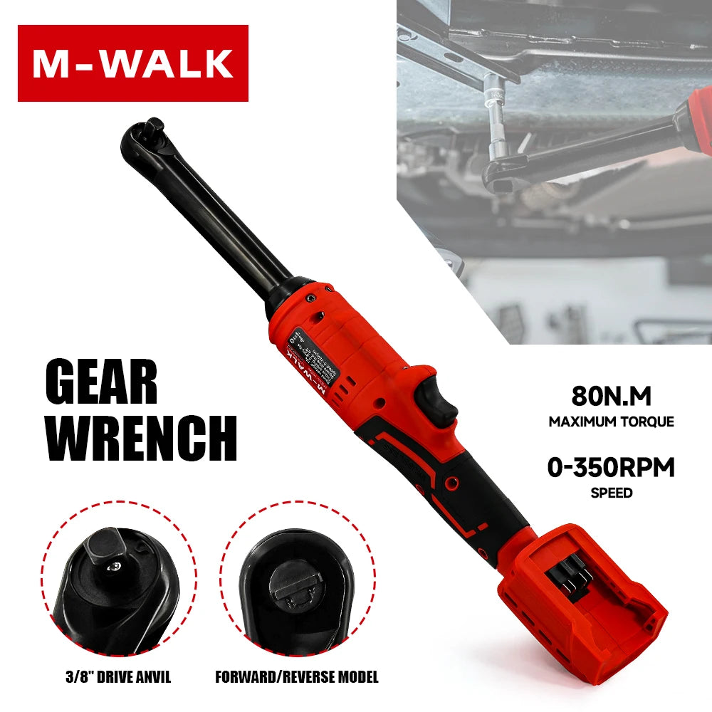 Extended Electric Ratchet Wrench 3/8" Drive 18V Brushless High Torque 80 N·m (0–85 ft·lb) Cordless
