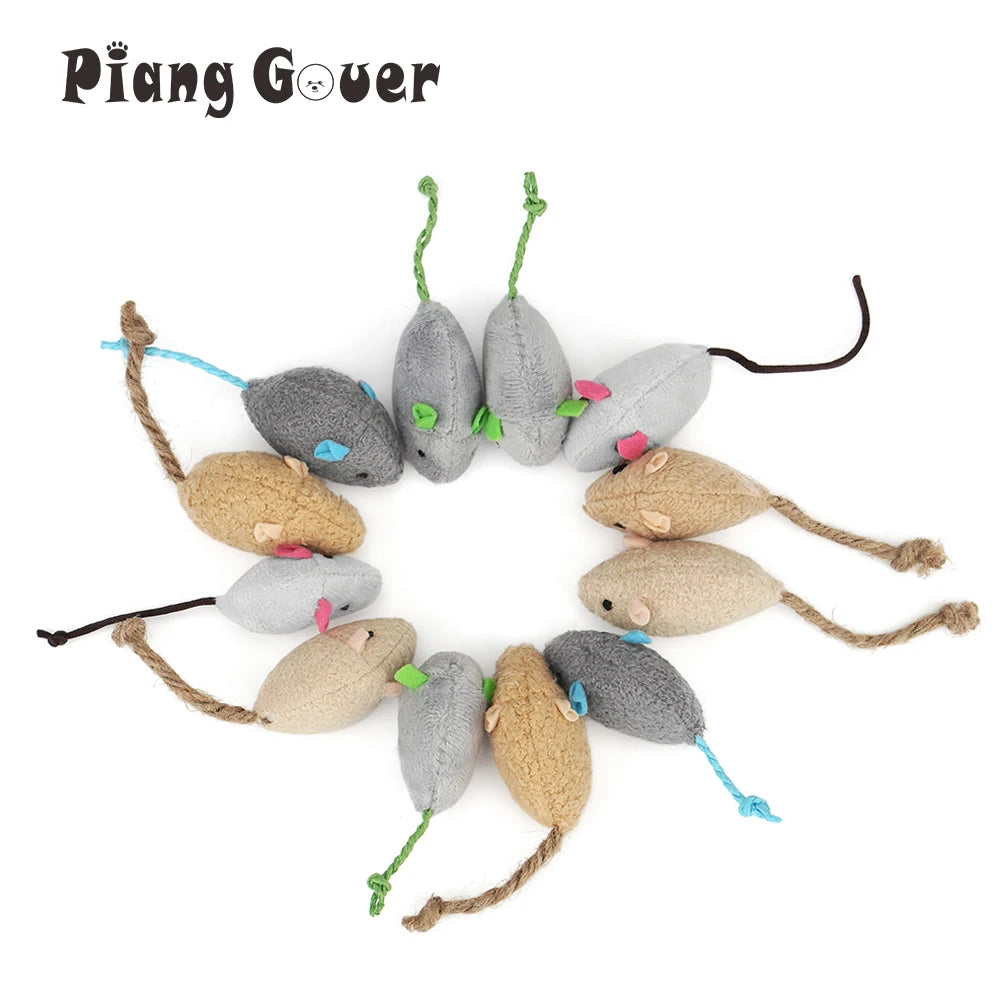 12-Pack Catnip Plush Mice for Cats - Interactive Kitten Play Set (5.1 x 1.2 in / 13 x 3 cm)