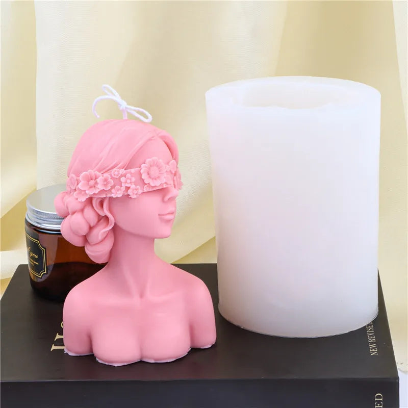Silicone Mold for DIY Blindfolded Girl Sleeping Beauty Figurine Candle & Plaster Mold 10 x 8 x 8 cm (3.94 x 3.15 x 3.15 in)