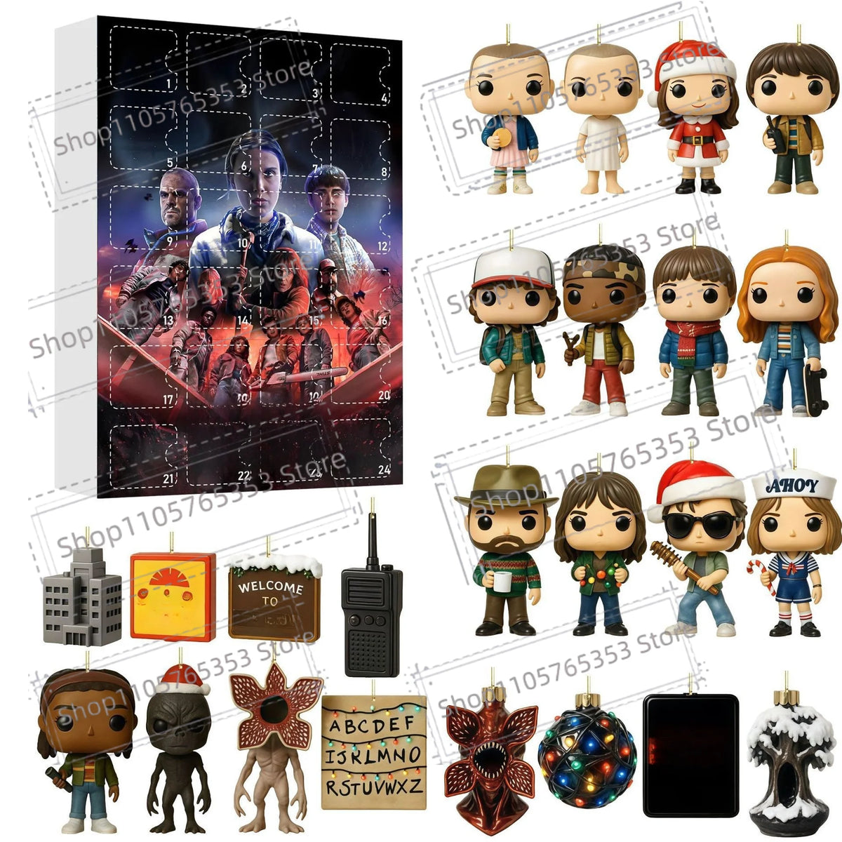 Stranger Christmas Advent Calendar Set – 2D Acrylic Ornament Collectible Fan Bundle for TV Show Fans