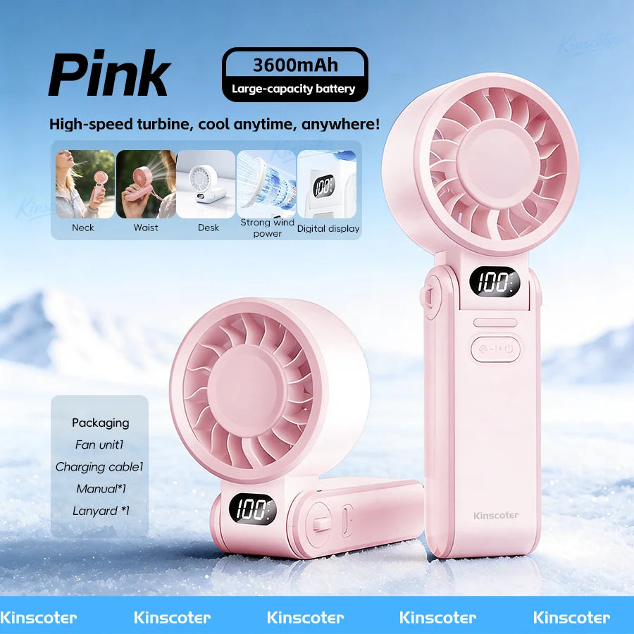 Portable High-Speed Handheld Fan 3600mAh Rechargeable 100 Adjustable Speeds Foldable Mini Turbo Fan