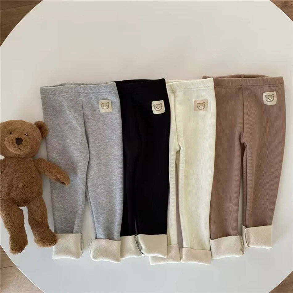 Korean-Style Autumn Winter Footed Leggings for Kids – Warm Polyester Unisex Baby/Toddler Sizes 80–130 (31.5–51.2 in)