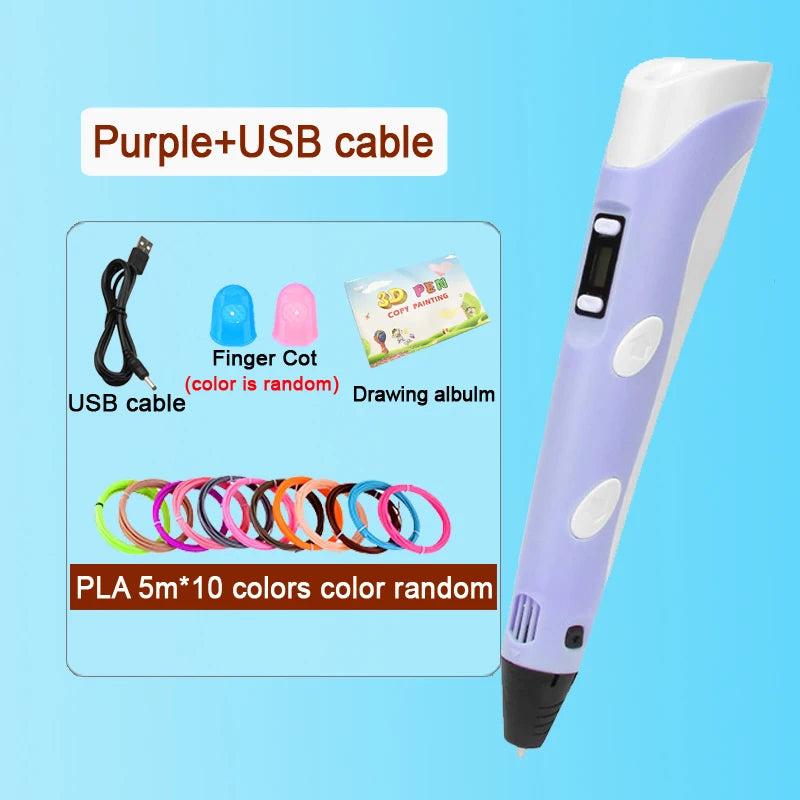 3D Printing Pen with LED Display – PLA 1.75mm Compatible, Adjustable Temp & Speed, USB 5V/2A Kids DIY Art Tool
