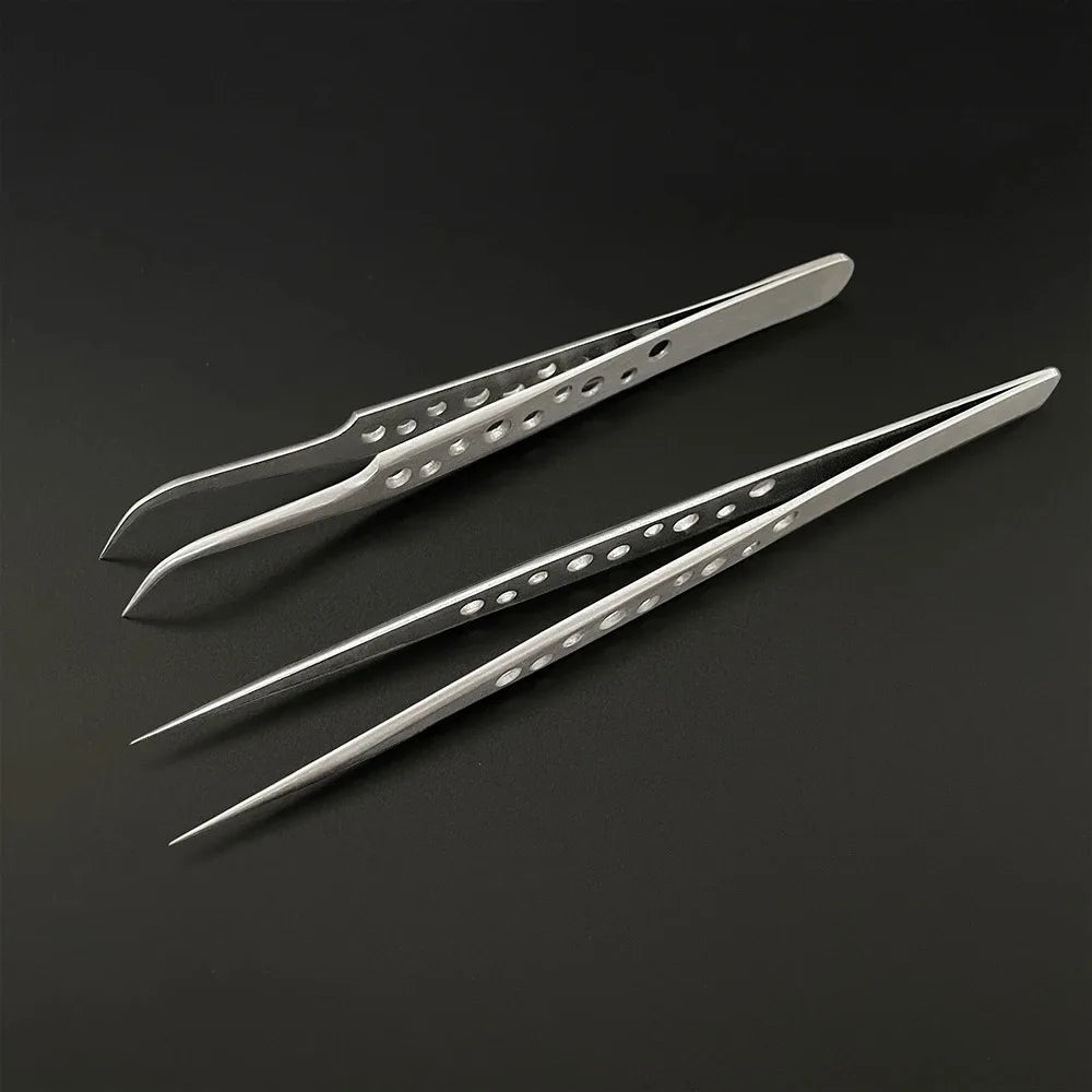 Anti-Static Precision Stainless Steel Tweezers Set - Curved & Straight Tips for Electronics & Phone Repair