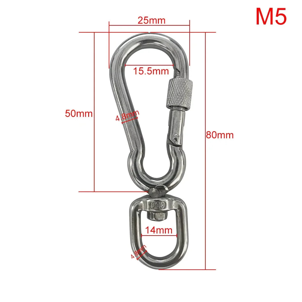 Stainless Steel Locking Swivel Snap Hook Carabiner for Dog Leash — Quick-Release 360° Tangle-Free