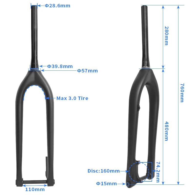 Full Carbon Boost MTB Fork 110x15mm Thru-Axle for 29er Tapered 1-1/8 to 1-1/2 Disc Brake Rigid Fork