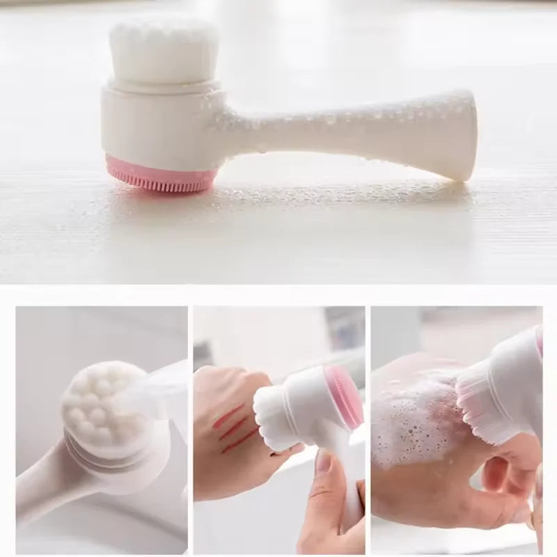 Double-Sided Facial Exfoliating Brush with Ergonomic Handle, Portable Gentle Cleansing Tool