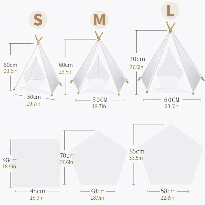 Pet Teepee Tent for Cats & Small Dogs - Portable Washable Indoor Pet Bed with Removable Cushion & Chalkboard (S ≤11 lb/5 kg, M ≤22 lb/10 kg, L ≤33 lb/15 kg)
