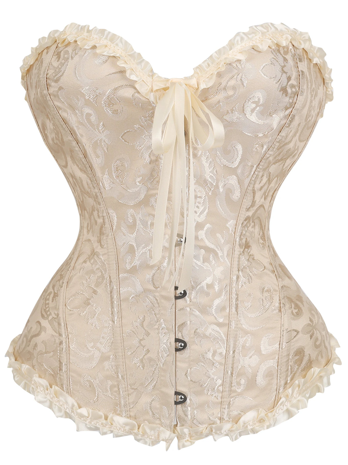 Women's Victorian Gothic Overbust Corset Bustier - Jacquard Brocade Front Busk Waist Cincher