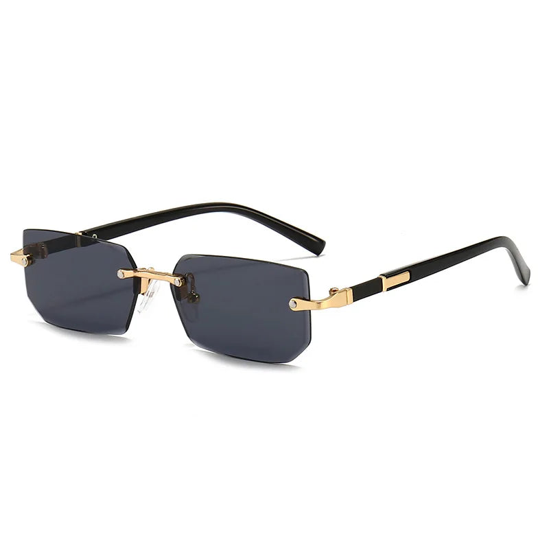 Rimless Rectangle Sunglasses for Women Small Frame Fashion Summer Travel Shades
