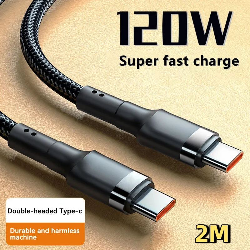120W USB-C to USB-C PD Fast Charging Cable — 5A High-Speed Power Delivery for iPhone, Samsung, Xiaomi & USB-C Devices