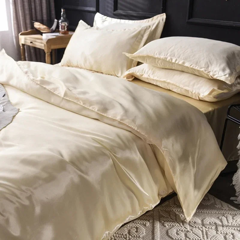 4-Piece Solid Color Duvet Cover Set - Rayon Twill Bedding (Twin/Full/Queen/King)