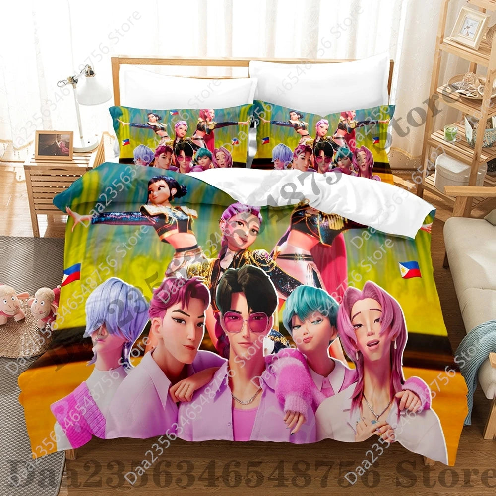 K-Pop Demon Hunter Anime 3D Print Duvet Cover Set – Twin/Full/Queen/King 3-Piece Bedding (Duvet Cover + 2 Pillowcases)