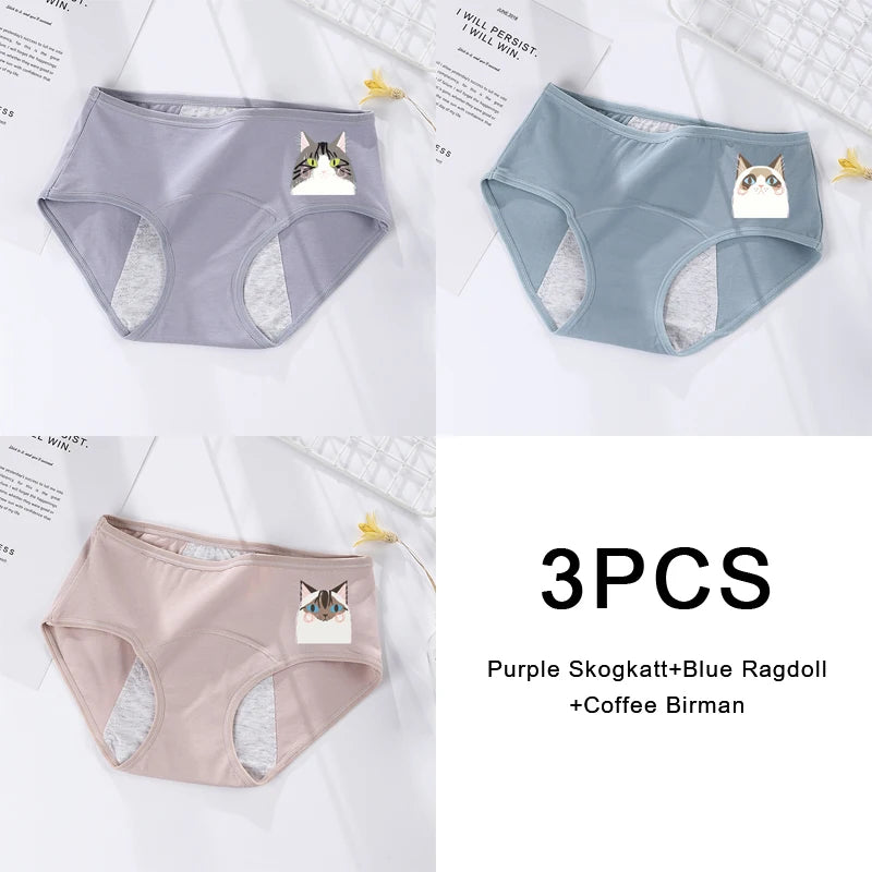 3-Pack Women's Menstrual & Postpartum Cotton Briefs – Leakproof, High Absorbency for Heavy Flow