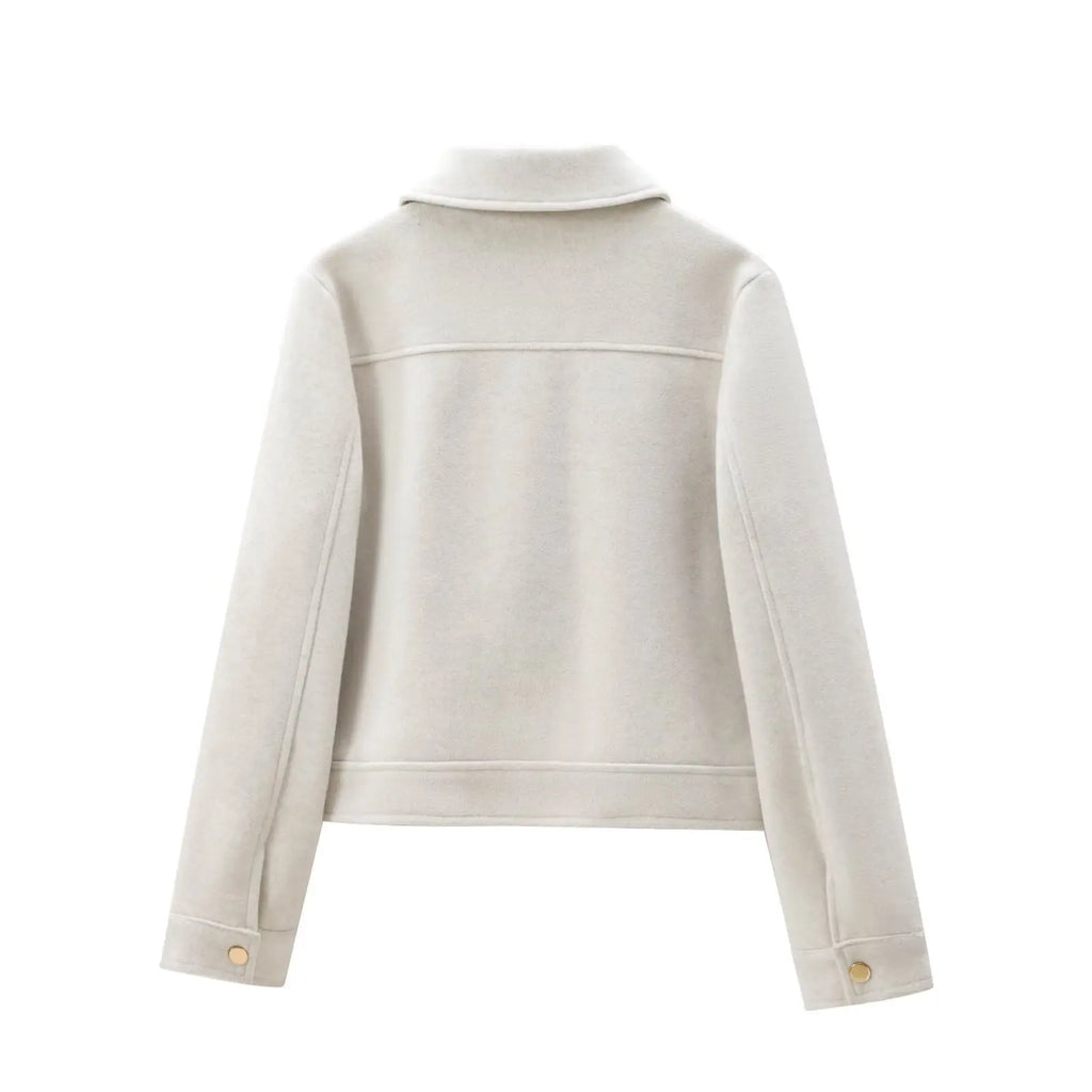 Women's Zipper Jacket - Short Winter Coat with Pockets, Long Sleeve Casual Street Outerwear