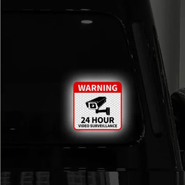 24-Hour Video Surveillance Warning Sticker with Camera Icon, Waterproof UV-Resistant Vinyl for Car Windows & Motorcycle Trunks, Anti-Scratch Transparent Text