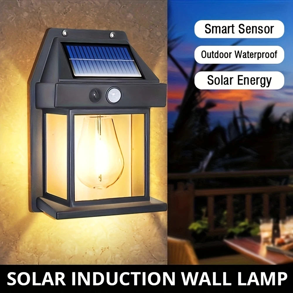 Solar LED Motion Sensor Wall Light - IP65 Waterproof Warm White Outdoor Security Light for Patio Deck Porch Garage
