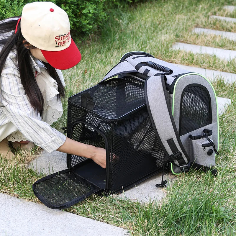 Expandable Cat Carrier Backpack with Shade Cover, Breathable Mesh Pet Travel & Hiking Bag