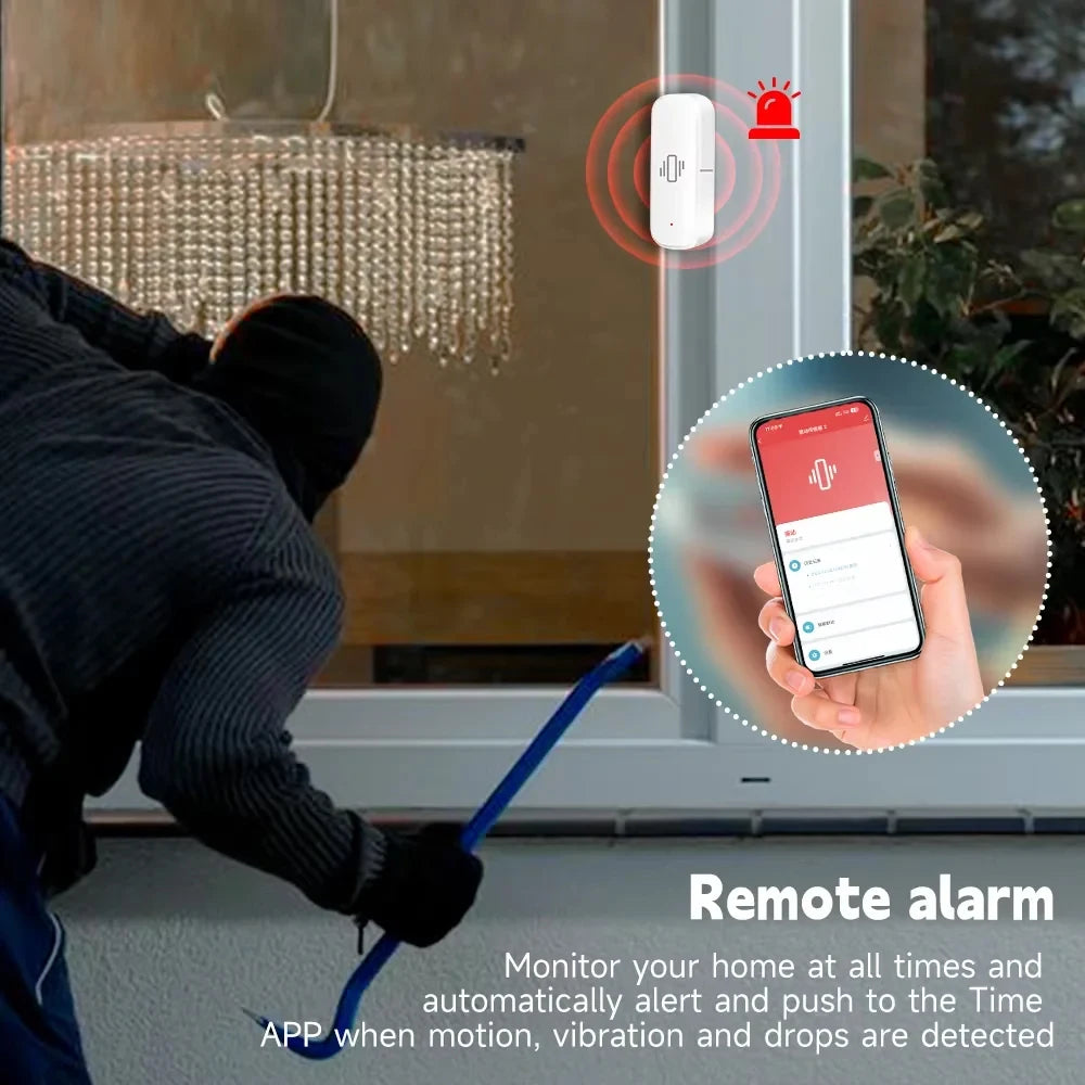 Zigbee Smart Vibration & Tilt Sensor - Door/Window Alarm, Real-Time Monitoring for Smart Home Security