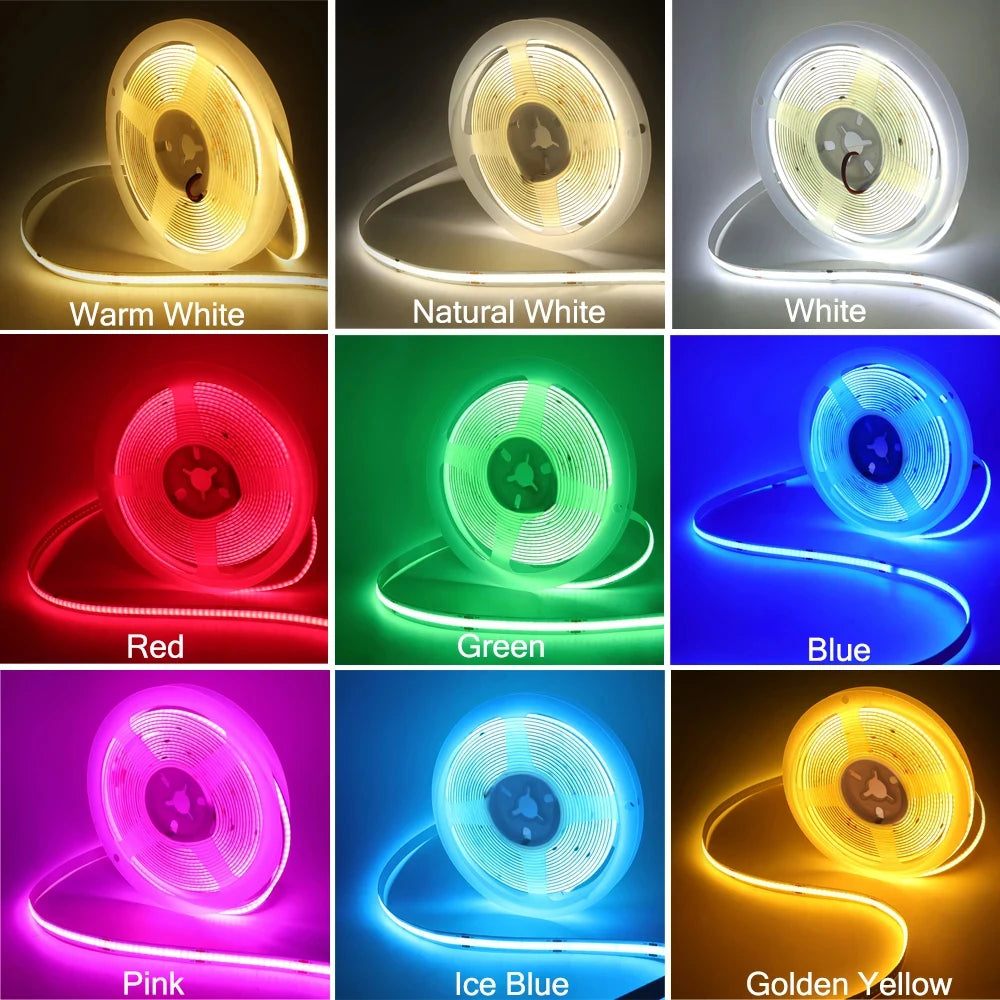 5V COB LED Strip Light with Motion Sensor – USB or 4×AAA Battery Powered, 320 LEDs/m, Cuttable, 0.5–5m (Warm to Cool White + RGB)
