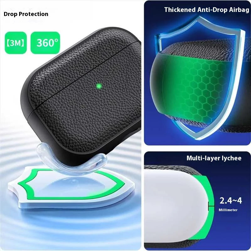 Soft TPU & PU Leather AirPods Case with Lanyard - Shockproof Protective Cover for AirPods 1/2/3/4 & Pro Series