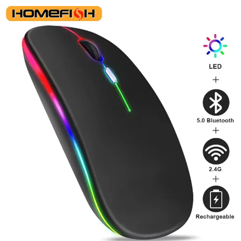 Dual-Mode Wireless Mouse Bluetooth 5.2 & 2.4G Rechargeable Silent LED Backlit Optical Mouse for PC Laptop Mac Tablet