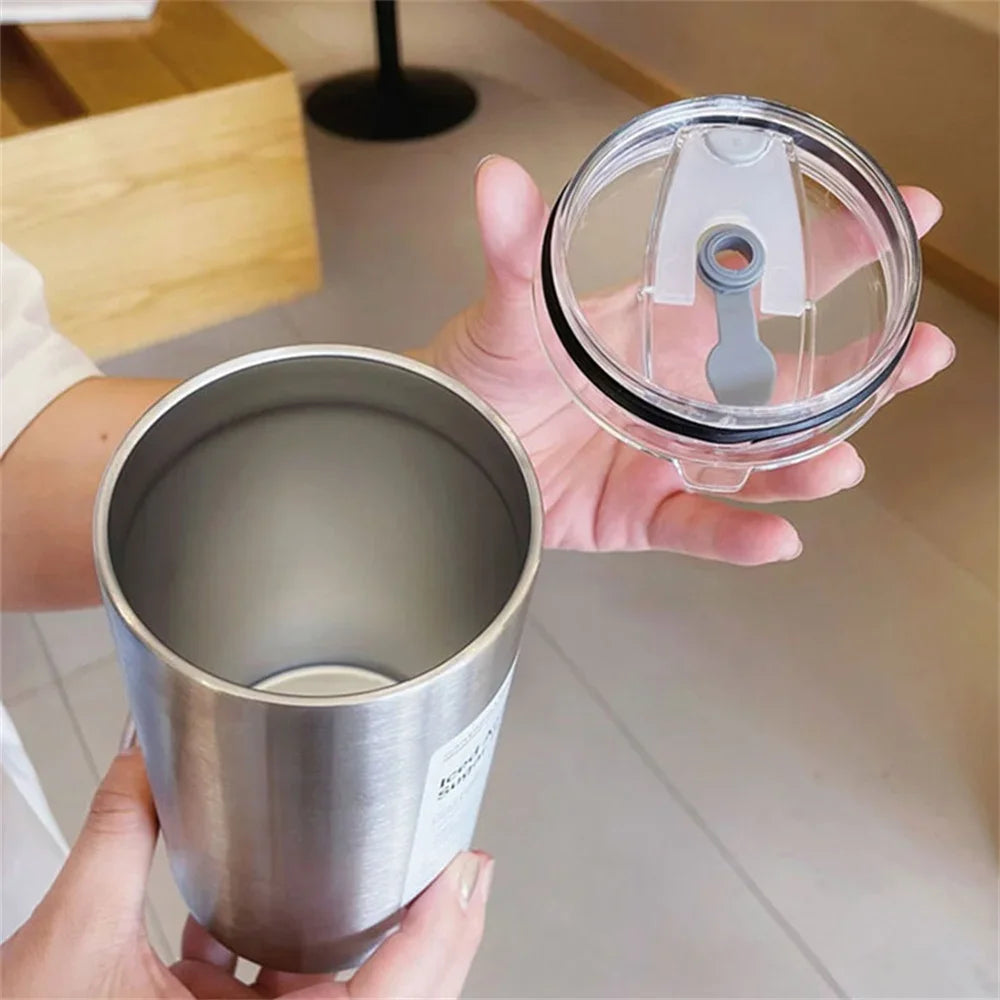 Portable 600ml (20 oz) 304 Stainless Steel Vacuum Thermos with Straw - Insulated Leak-Proof Travel Coffee Mug