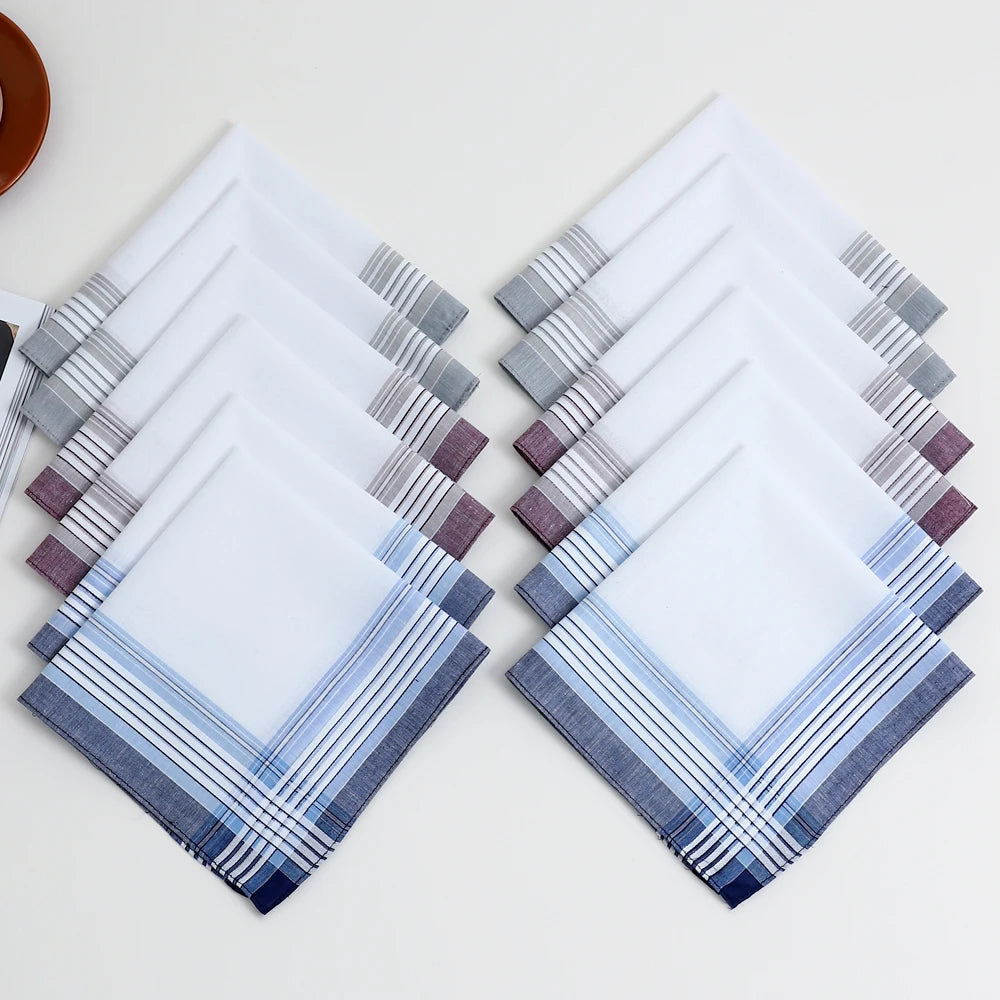 12-Pack Men's Pure Cotton Pocket Handkerchiefs, 17 in (43 cm) Square, Soft Sweat-Wiping Groom Gift