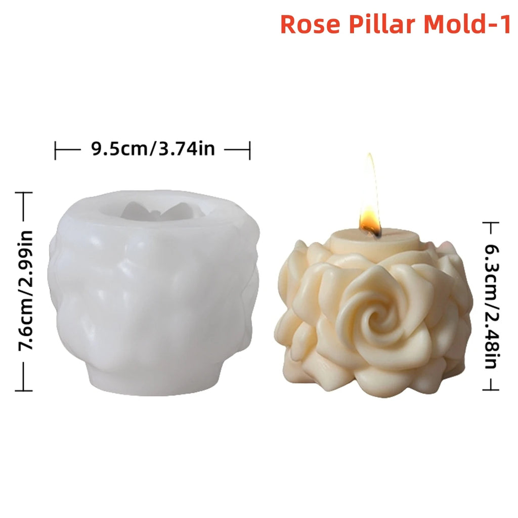 3D Rose Pillar Silicone Candle Mold – Geometric Flower Column for DIY Candles, Soap & Plaster Crafts