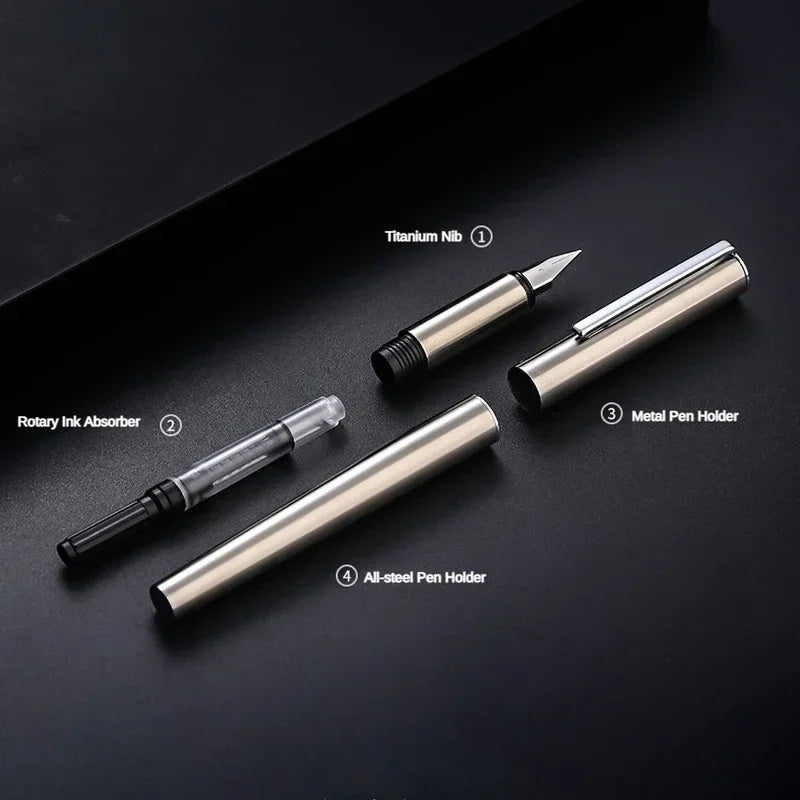 Luxury All-Steel Fountain Pen - Titanium EF/F Nib, 5.5 in (14 cm) Compact Calligraphy & Office Pen