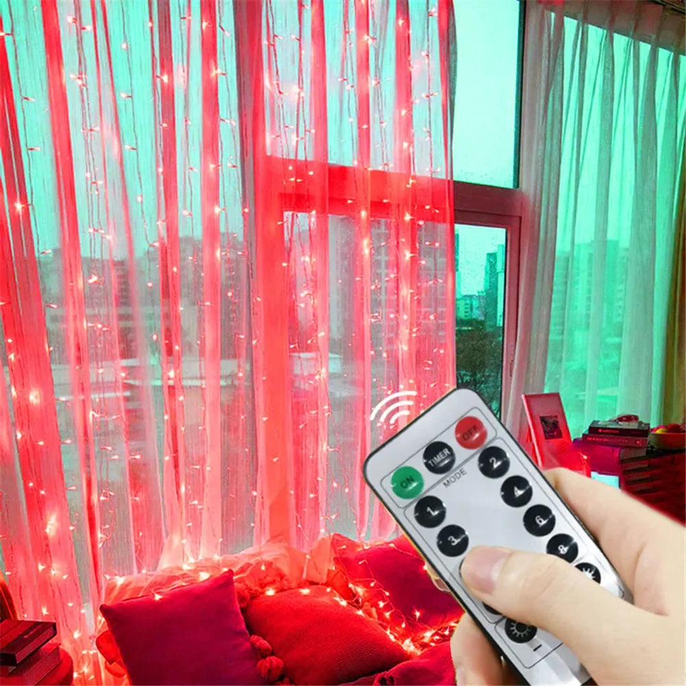 USB LED Curtain String Lights – 3×1m / 3×2m / 3×3m / 6×3m (9.8×3.3 / 9.8×6.6 / 9.8×9.8 / 19.7×9.8 ft) USB Powered with Remote – Fairy Lights for Wedding, Party & Home