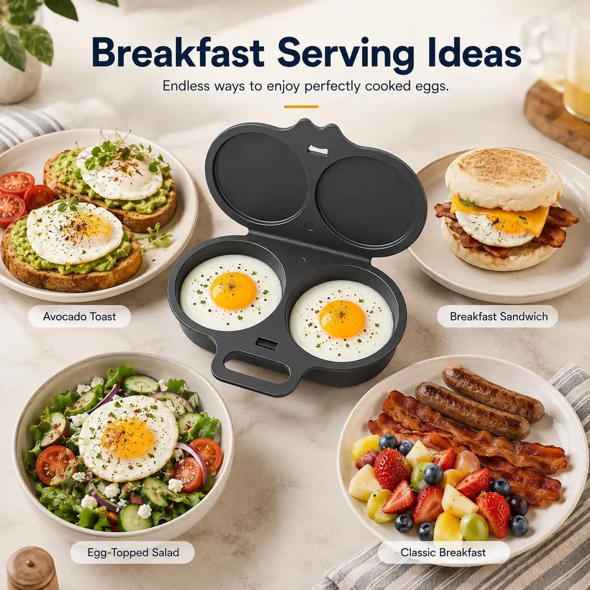 Microwave Double Cavity Silicone Egg Poacher – Food-Grade Non-Stick Oil-Free Egg Steamer, Reusable Kitchen Mold