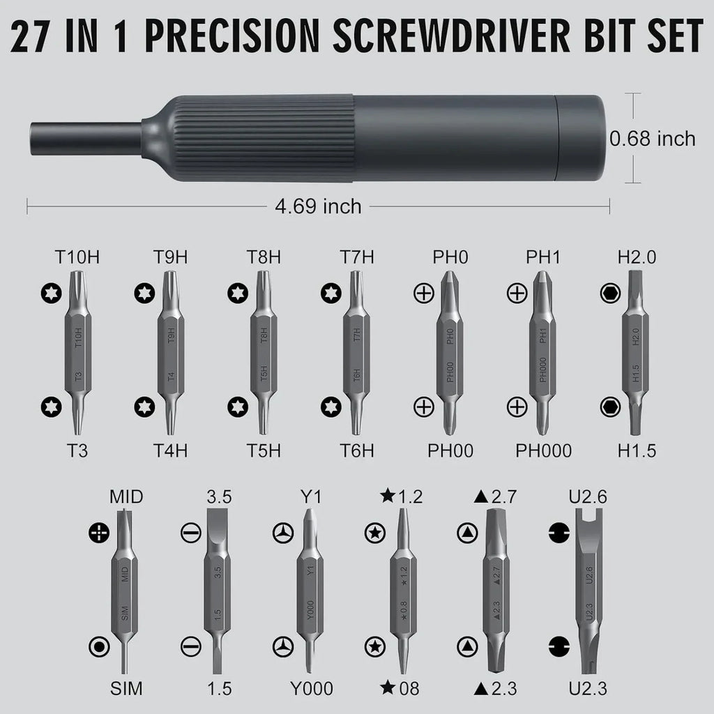 27-in-1 Magnetic Precision Pen Screwdriver Set, Multi-Bit Repair Kit for Electronics, Watches, Eyeglasses & Laptops