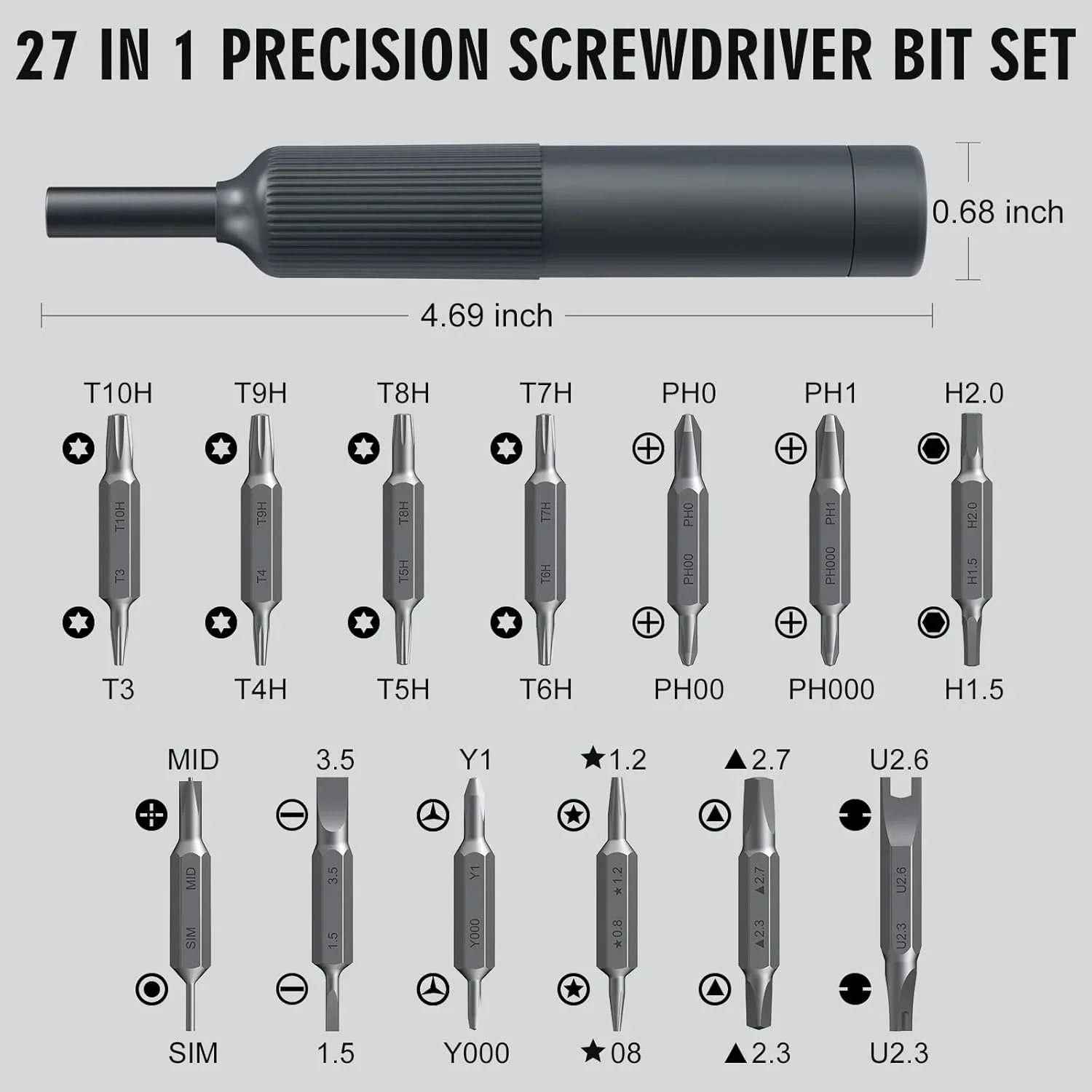 27-in-1 Magnetic Precision Pen Screwdriver Set, Multi-Bit Repair Kit for Electronics, Watches, Eyeglasses & Laptops