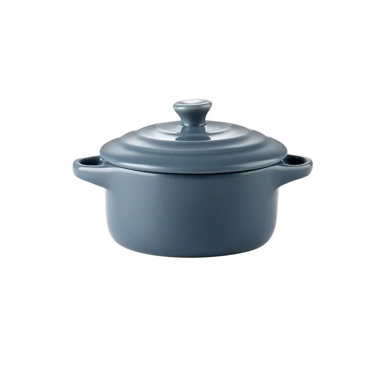 Porcelain Double-Handle Ceramic Bowl with Lid — Microwave & Steam Safe (13×7.5×9.8 cm | 5.12×2.95×3.86 in) for Steamed Eggs, Pudding & Soup